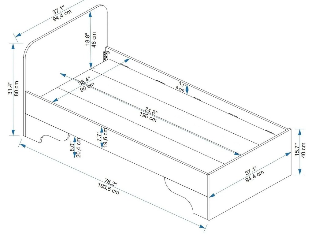 Pat de o persoană 80 cm Poleso 2 (pin atlantic + bej) (cu somieră). 1094827