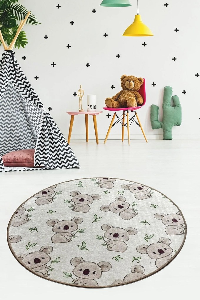 Covor de Copii Rotund Koala, Multicolor, 100x100 cm
