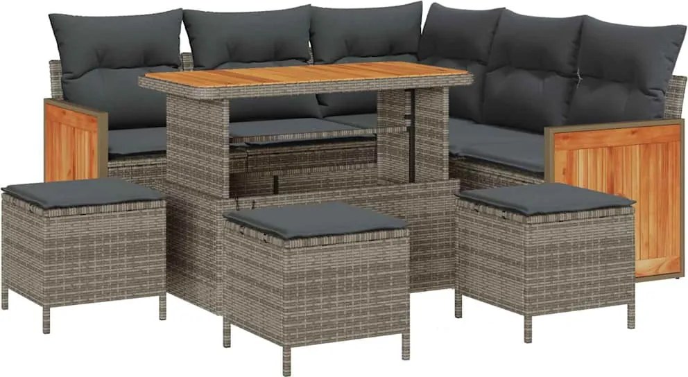 vidaXL Set de canapele pentru grădină cu pernă 9 pcs Gri