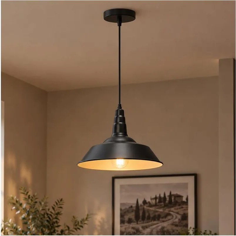 Aigostar - Lustră LED pe cablu 1xE27/60W/230V, diametru 36 cm, neagră