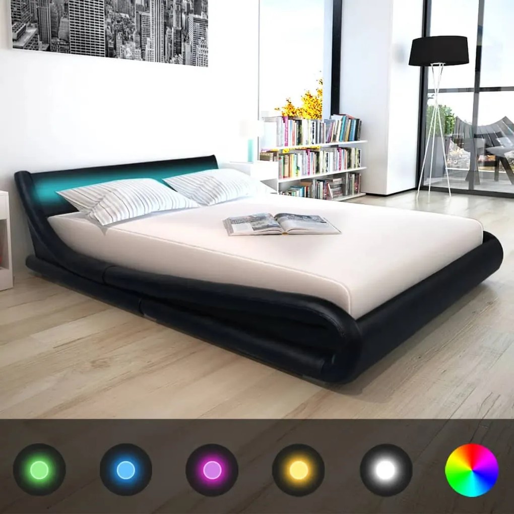 243362 vidaXL Cadru de pat cu LED, piele artificială, 160 x 200 cm, negru