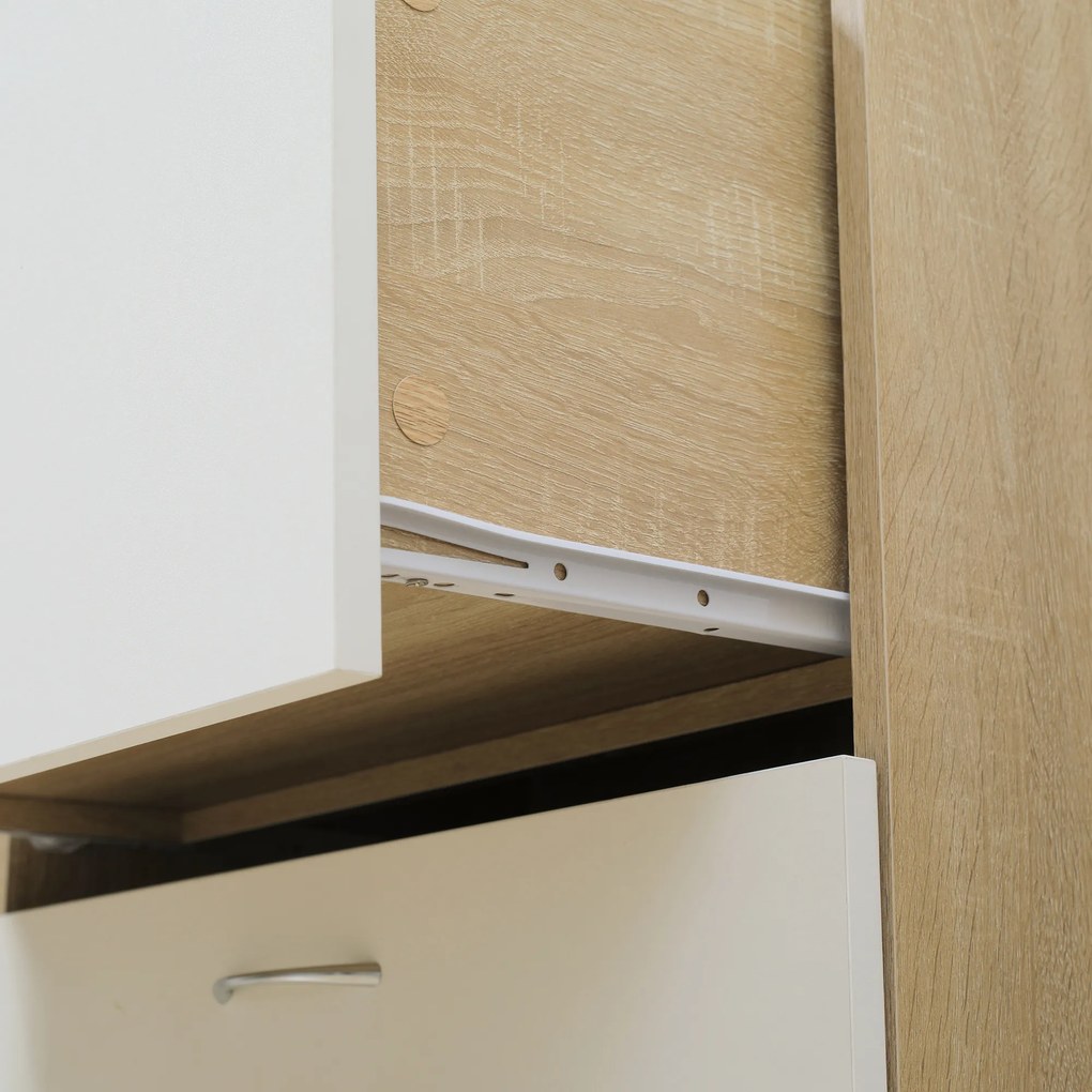 HOMCOM Bufet de bucătărie dulap de bucătărie cu multi-stocare 2 sertare 1 dulap + blat mare 60 x 38 x 168 cm MDF alb | Aosom Romania