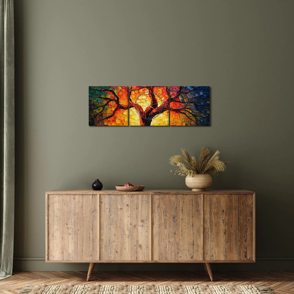 Tablou - Arborele vieții în mozaic (cu ceas) (90x30 cm)