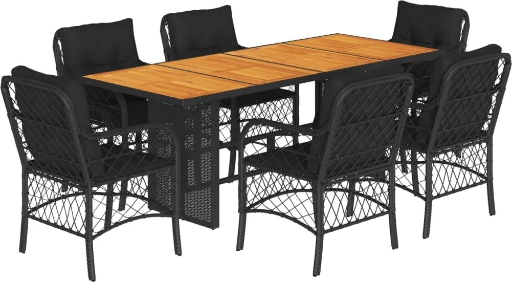 vidaXL Set mobilier de grădină cu perne, 7 piese, negru, poliratan