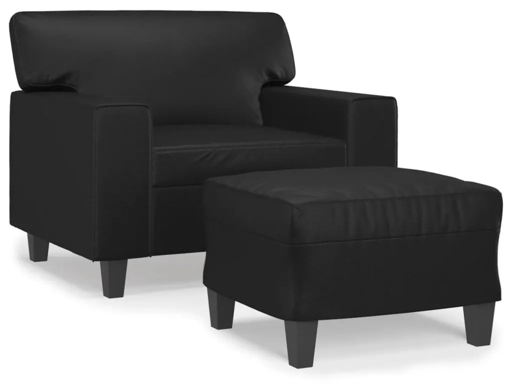 3153545 vidaXL Fotoliu canapea cu taburet, negru, 60 cm, piele ecologică