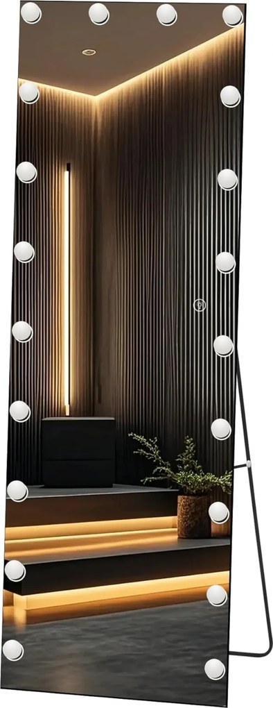 Oglindă cu becuri LED, Iluminare Reglabilă, 3 Culori, Control Touch, Sticlă HD, cu Suport, 160x50 cm