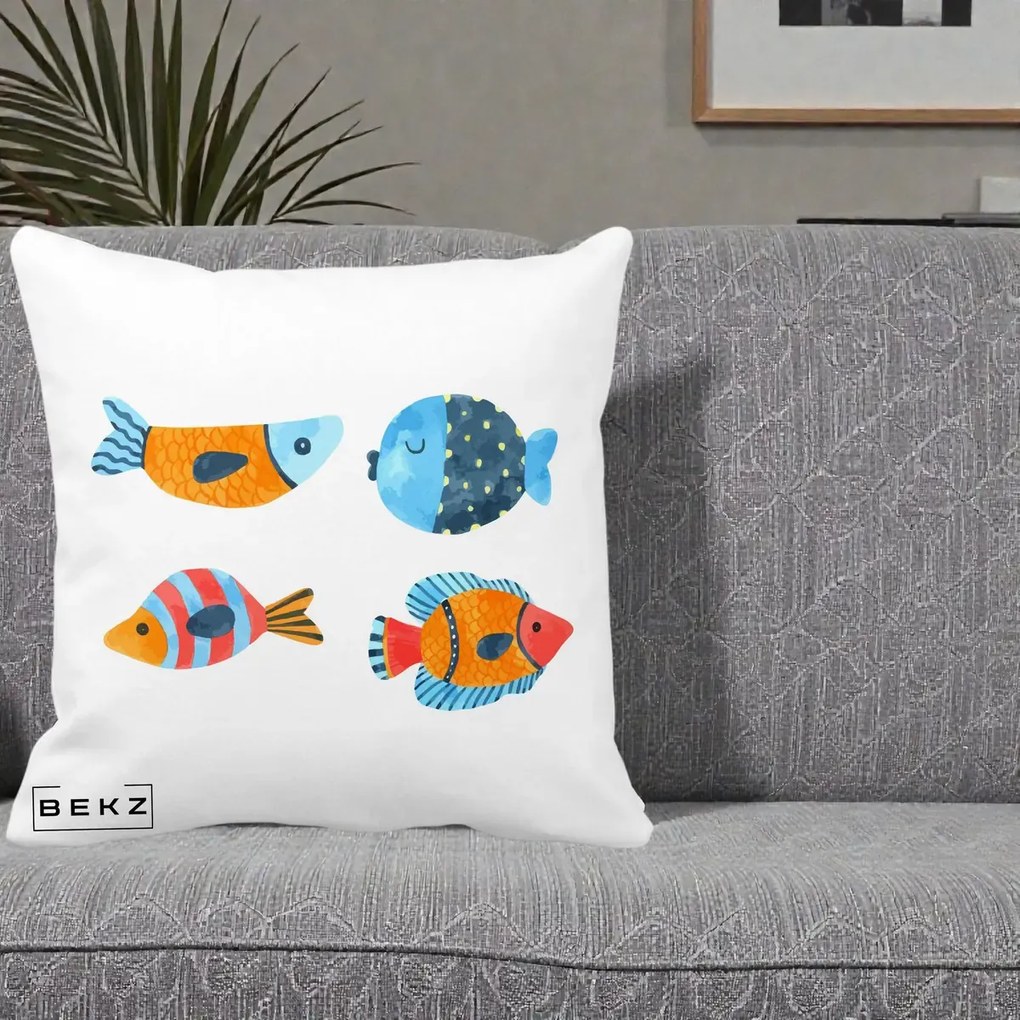 Perna Decorativa Pesti Acuarela, 40x40 cm, Alba Mata, Husa Detasabila, Perna Inclusa, BEKZ®