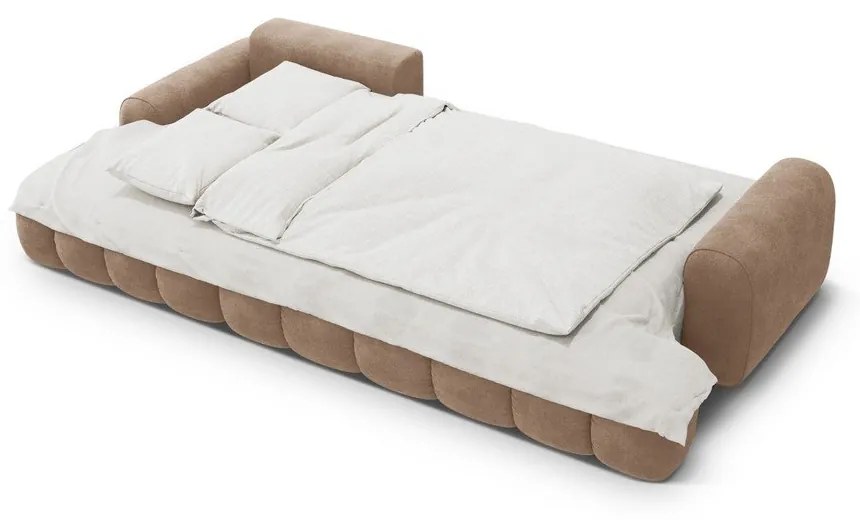 Colțar maro deschis extensibil/cu spațiu de depozitare cu tapițerie din catifea (cu colț pe partea stângă/cu șezlong) Linz – Cosmopolitan Design