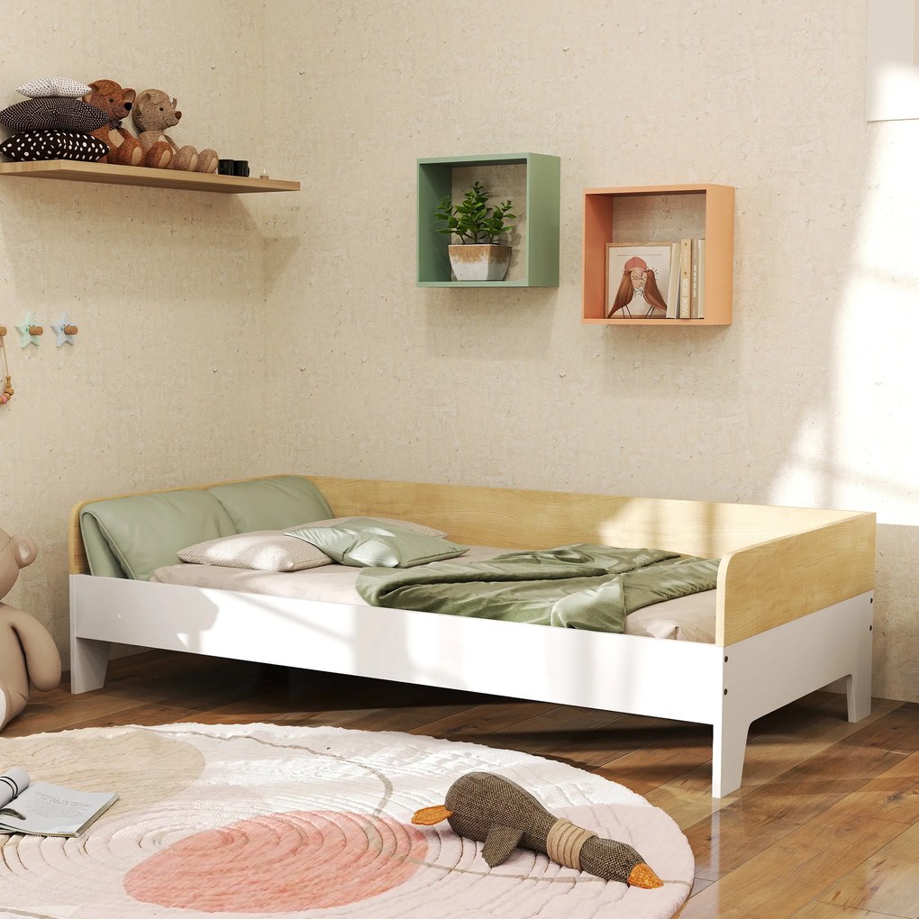 AIYAPLAY Pat pentru Copii 3-8 Ani, 143,5x74 cm, cu Panouri Laterale Înalte, Profil Jos, Alb | Aosom Romania