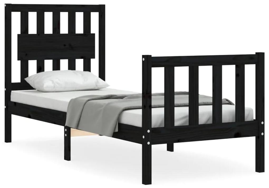 3192390 vidaXL Cadru de pat cu tăblie Small Single, negru, lemn masiv