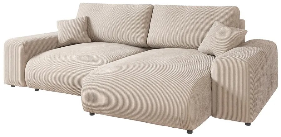 Colțar bej cu tapițerie din catifea reiată (cu colț variabil) Justin – Ropez