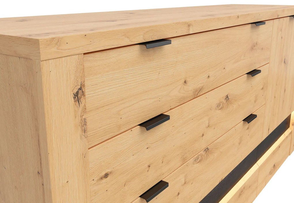 Comodă Ostia KOM1D4S (Stejar artisan + Stejar negru) (cu iluminat LED). Promo -35%. 1025968