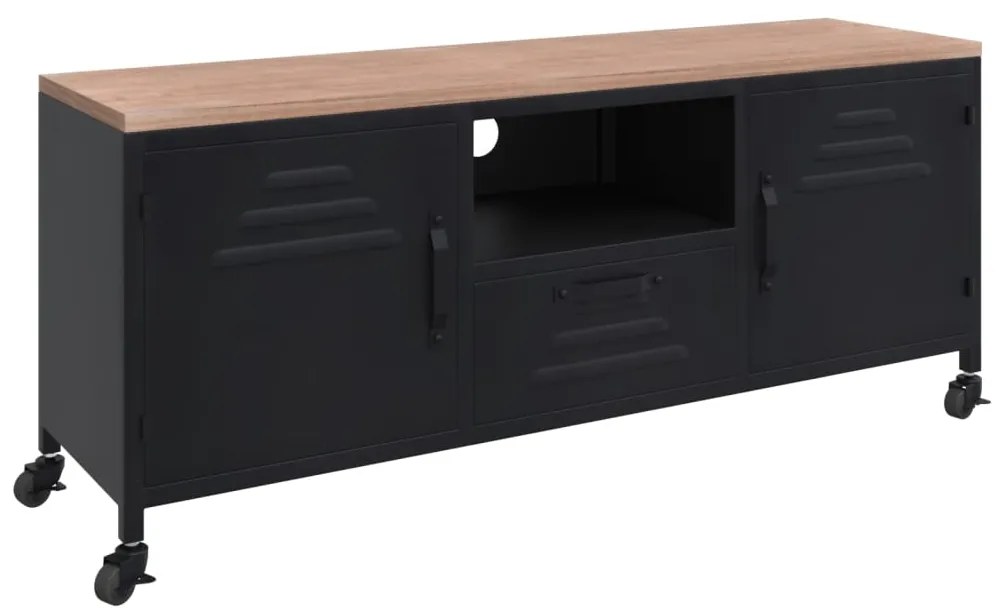 Comoda TV, negru, 110x30x43 cm, fier si lemn masiv de brad