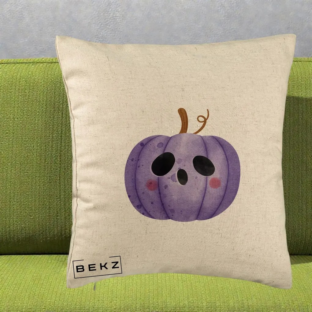 Perna Decorativa Dovleac Halloween Mov Kawaii, 40x40 cm, Bej, Husa Detasabila, Perna Inclusa, BEKZ®