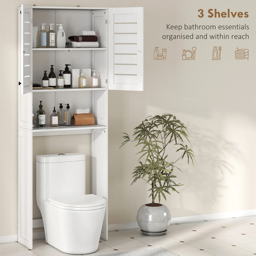 HOMCOM Dulap Deasupra WC cu 2 Uși și Raft Deschis, din Lemn Alb | Aosom Romania