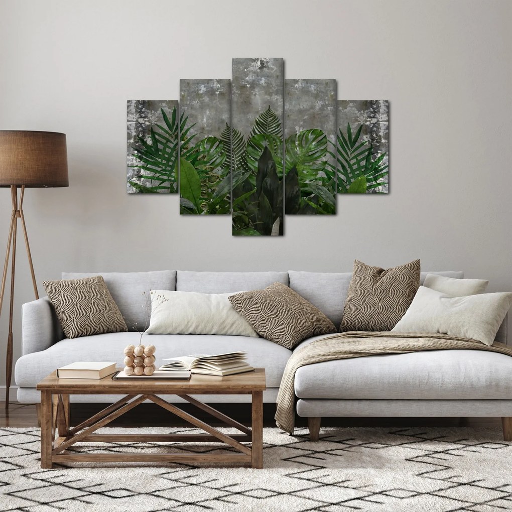 Tablou - Zid de beton cu plante (150x105 cm)
