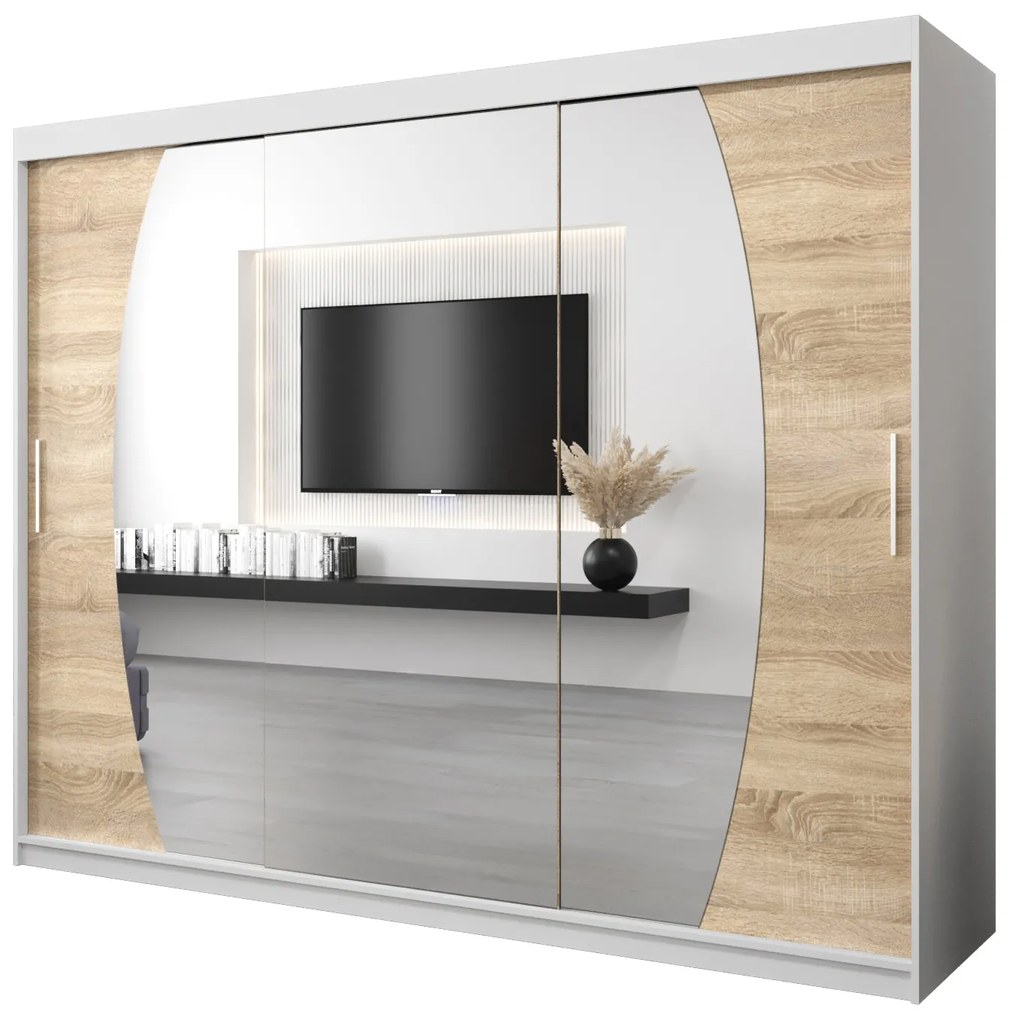 Dulap de haine 250 cm Eclipse (Alb mat + Stejar sonoma). 1063444