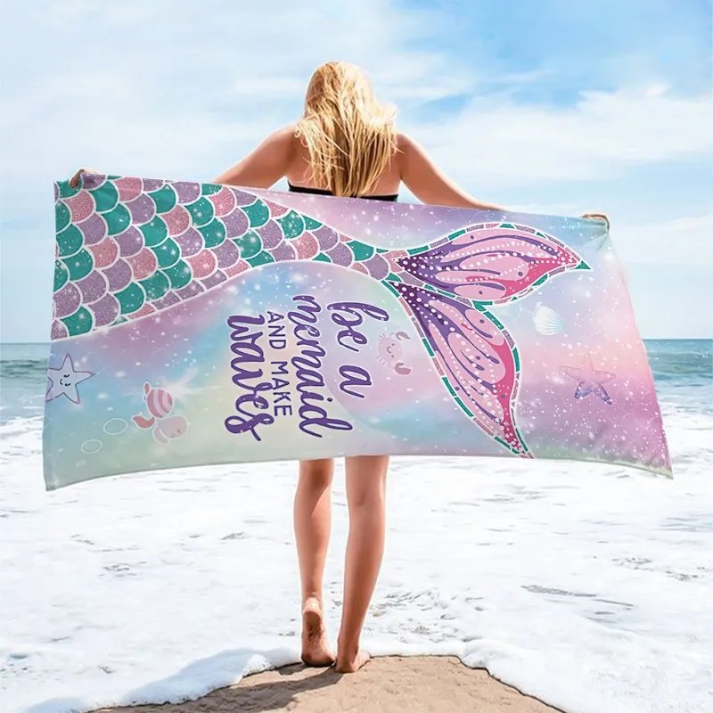 Uscare rapida prosop plaja BE A MERMAID 70 x 150 cm colorat, 100% microfibra