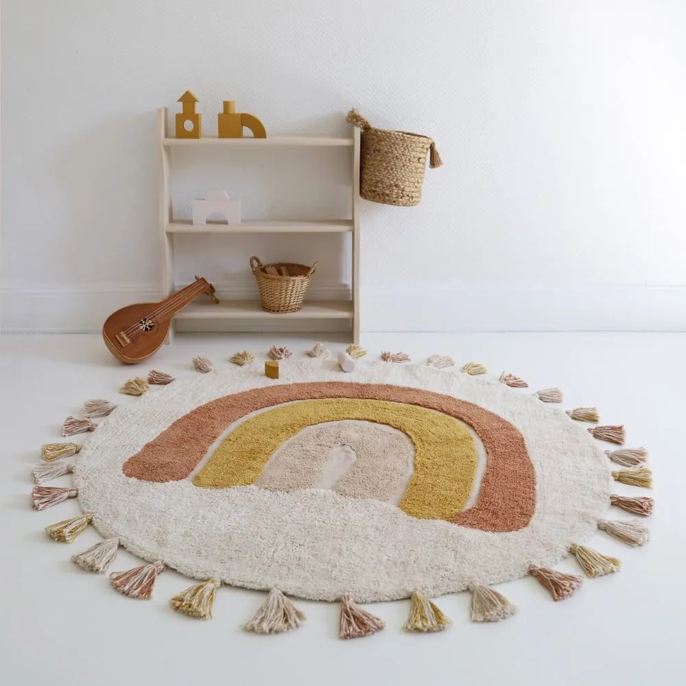 Covor pentru copii cărămiziu crem lavabil țesut manual din bumbac ø110 cm Rainbow Toffee – Nattiot