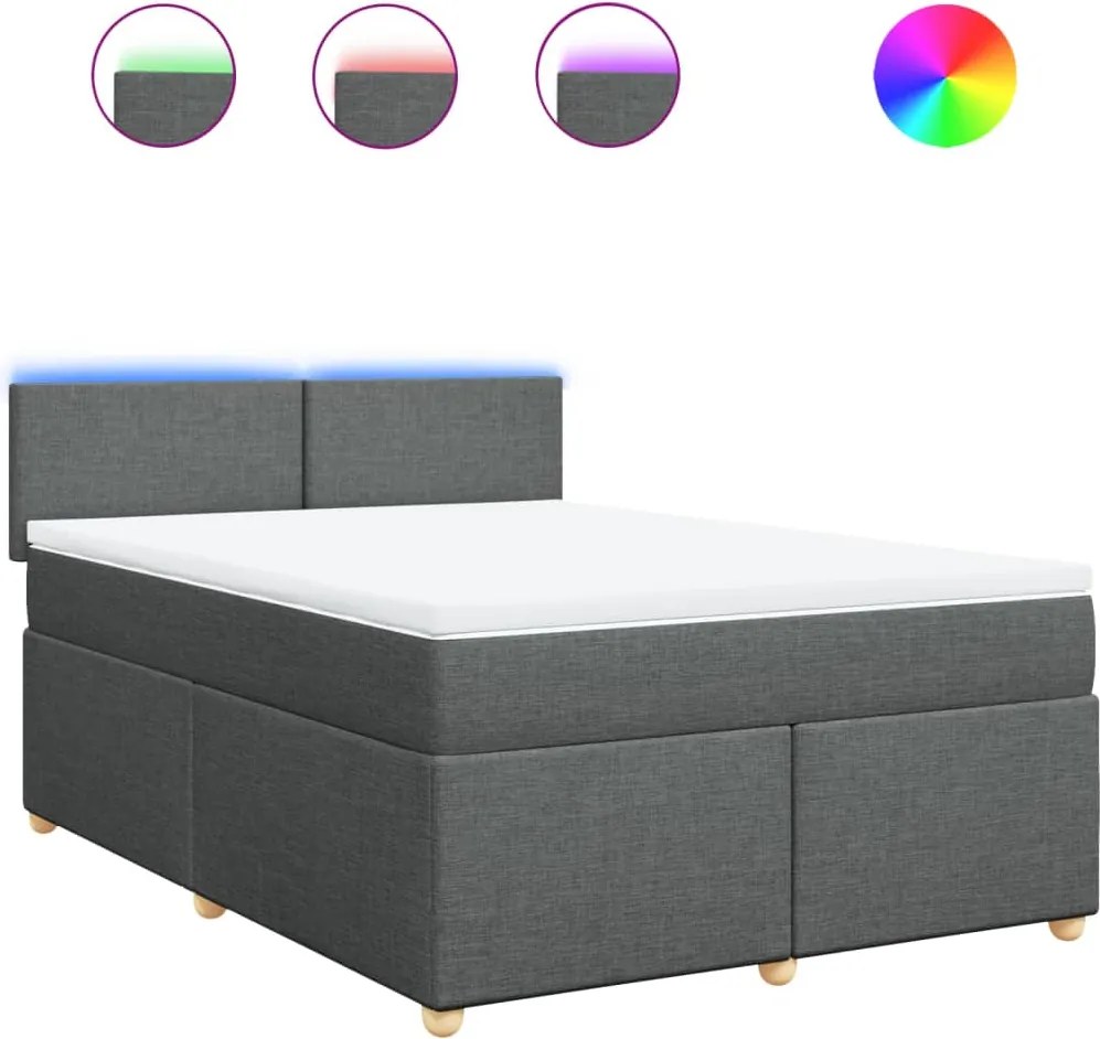 vidaXL Pat continental cu saltea, gri închis, 160x200 cm, țesătură