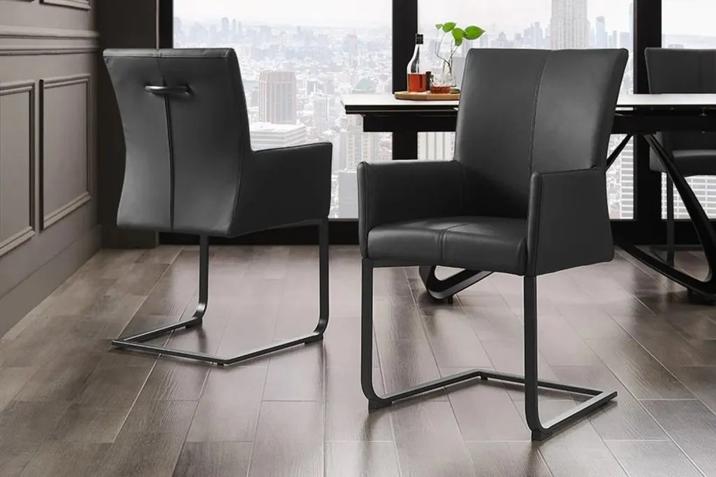 Scaun cu brate, Metal, Piele Naturala, Negru, SAMSON A-45176 VC