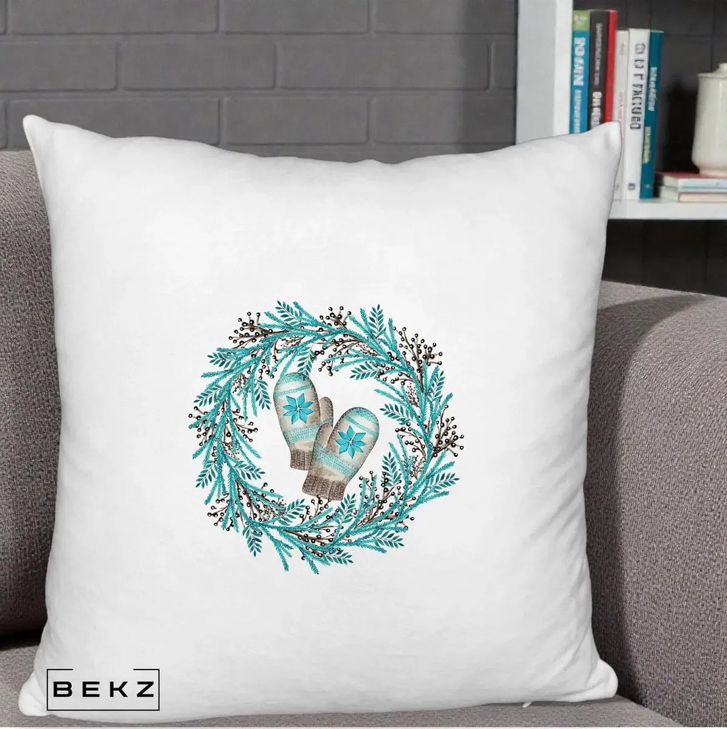 Perna Decorativa Coroana Turcoaz cu Manusi, 40x40 cm, Alb Pufos, Husa Detasabila, Perna Inclusa, BEKZ®