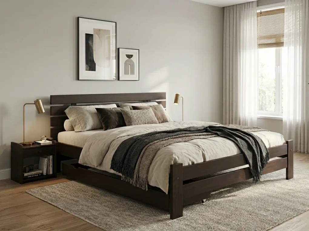 Pat inalt Paris, nuc 180x200 cm Saltele: Cu saltele Sommera 18 cm, Somiera pat: Cu lamele drepte