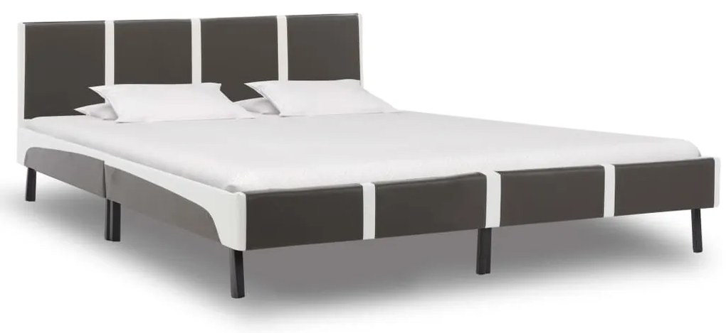 vidaXL Cadru de pat, gri și alb, 180 x 200 cm, piele ecologică