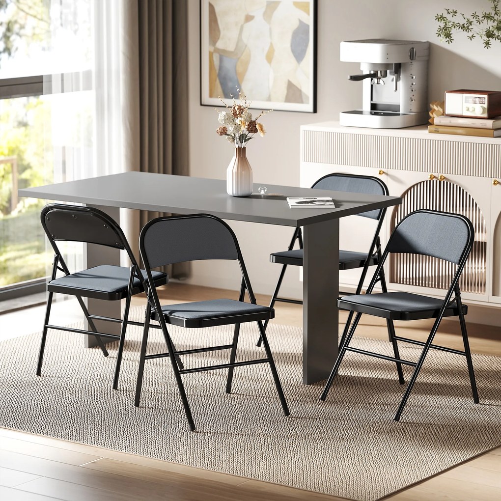 HOMCOM Set de 4 scaune pliabile pentru sufragerie portabile cadru din oțel 45 x 46 x 78 cm gri | Aosom Romania