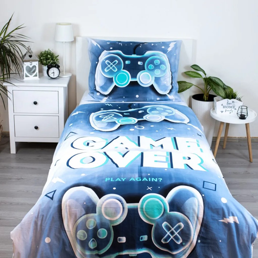 Gamer Game Over set lenjerie de pat 140×200cm, 70×90 cm