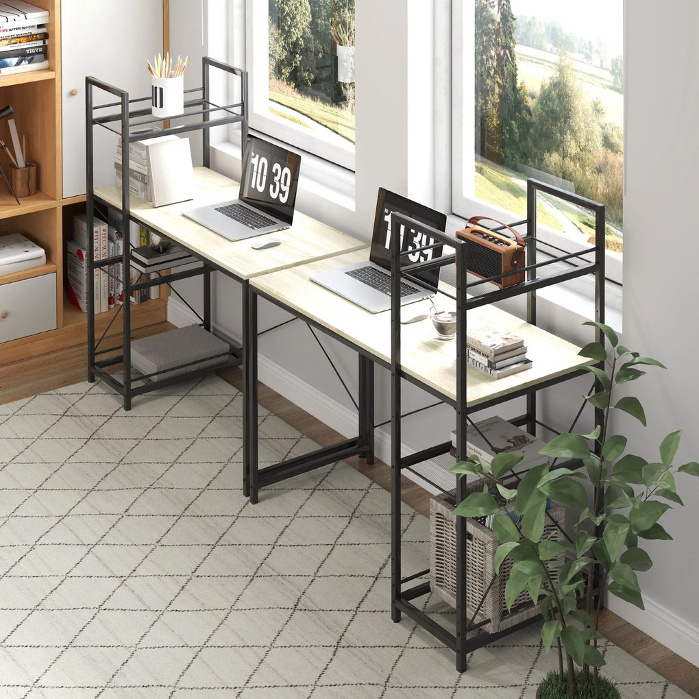 HOMCOM Birou de calculator cu raft reversibil cu 4 niveluri, masă de calculator, cadru din oțel 110 x 53 x 115,5 cm stejar negru | Aosom Romania