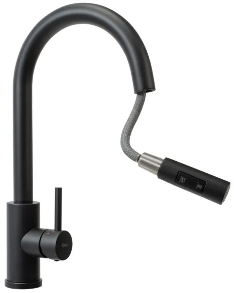 REA-B9147 - Baterie pentru chiuvetă FRESH cu duș extractabil, 39,5 cm, negru mat