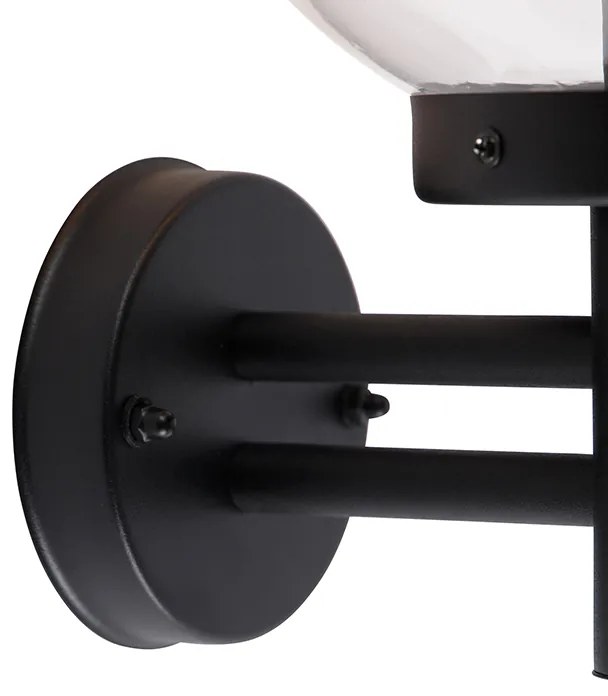 Aplică de perete exterioară neagră cu sticlă transparentă inclusiv senzor de mișcare - Sfera