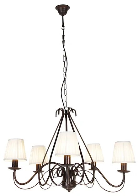 Candelabru maro cu abajururi plisate crem, 5 lumini - Giuseppe