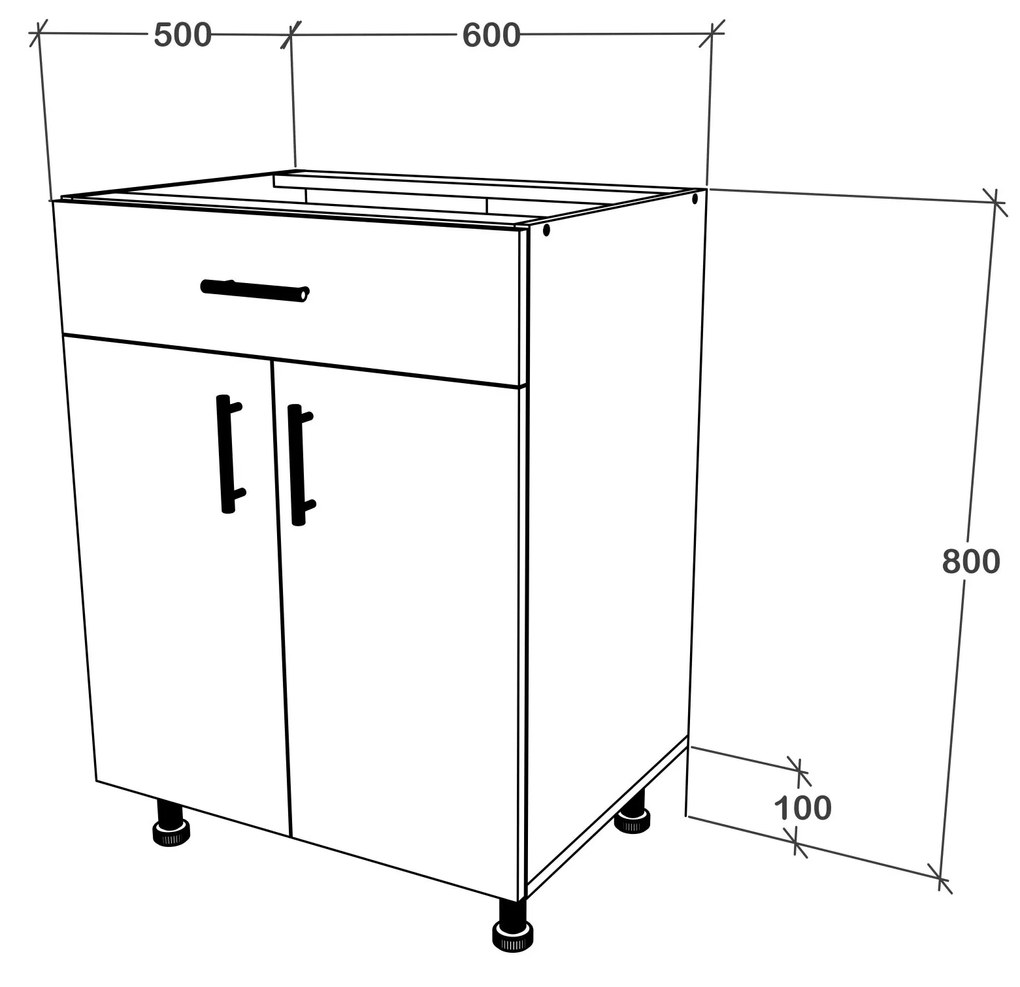 Corp Baza haaus Karo, 1 Sertar, 2 Usi, Stejar Bronz/Alb, 60 x 50 x 80 cm