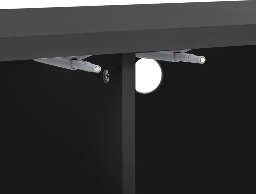 Comodă TV cu front din plasă metalică și accente aurii, 4 uși, 170x36x54 cm, Negru