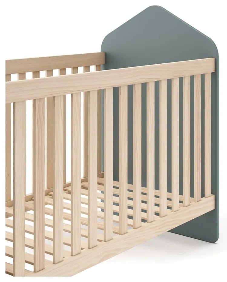 Pătuț în culoare naturală/verde prăfuit cu aspect de lemn de pin 60x120 cm Estefania – Marckeric