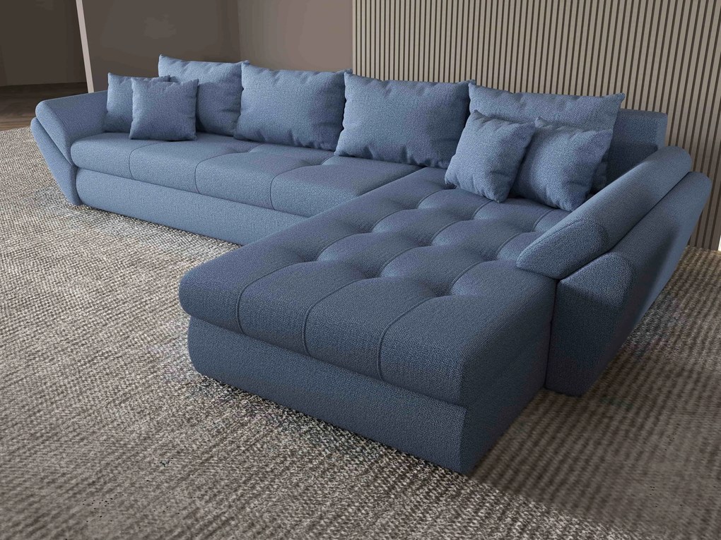 Colțar extensibil dumonde cu ladă de depozitare si sezut confortabil din spuma high-density, Loana XL Enjoy Albastru II 335x185 cm