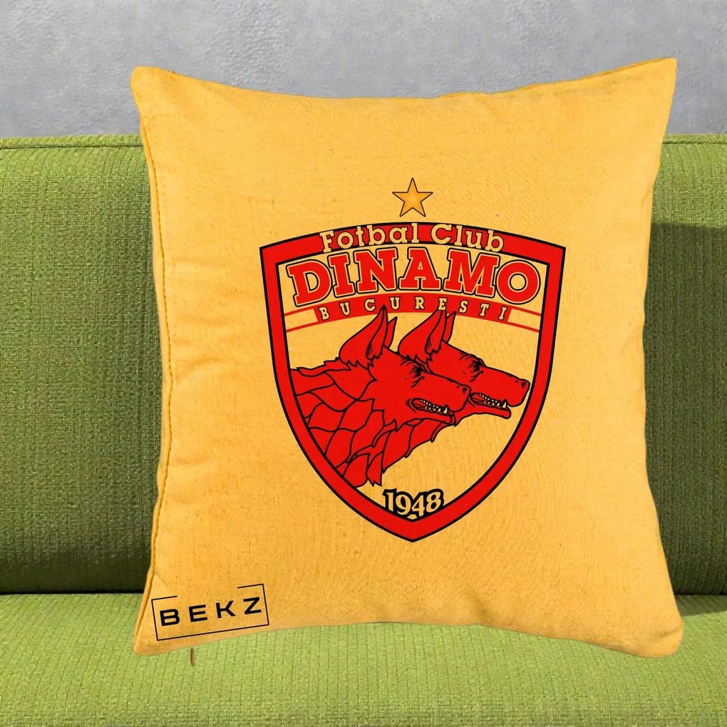 Perna Personalizata FC Dinamo Bucuresti 1948 Fotbal, 40x40 cm, Galben, Husa Detasabila, Perna Inclusa, BEKZ®