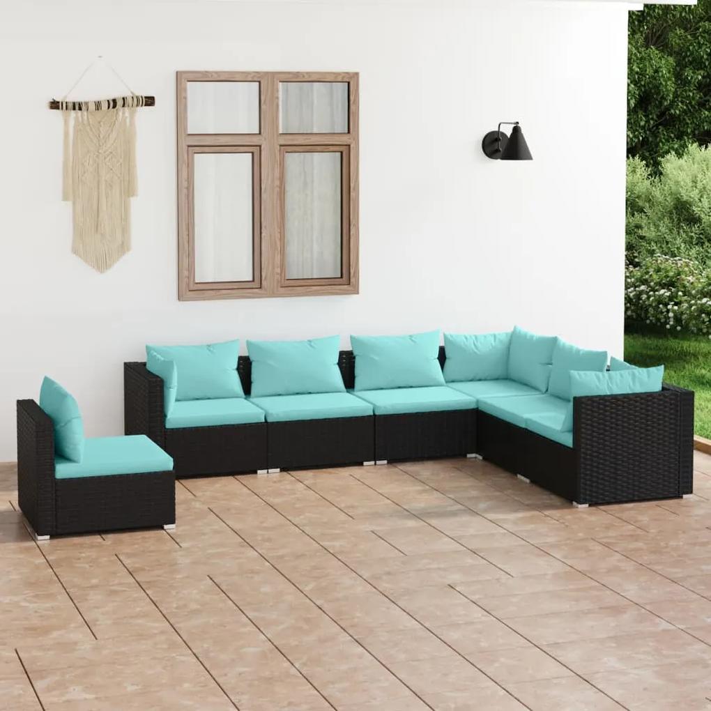 3102353 vidaXL Set mobilier de grădină cu perne, 7 piese, negru, poliratan