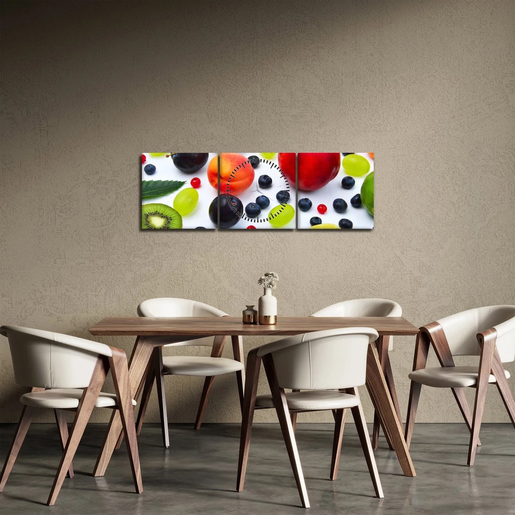 Tablou - fructe cu picături de apă (cu ceas) (90x30 cm)