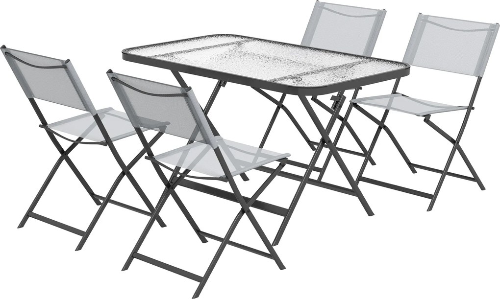 Outsunny Set de Grădină 5 Piese – 4 Scaune Pliabile din Textilene și Masă din Sticlă Securizată, Gri | Aosom Romania