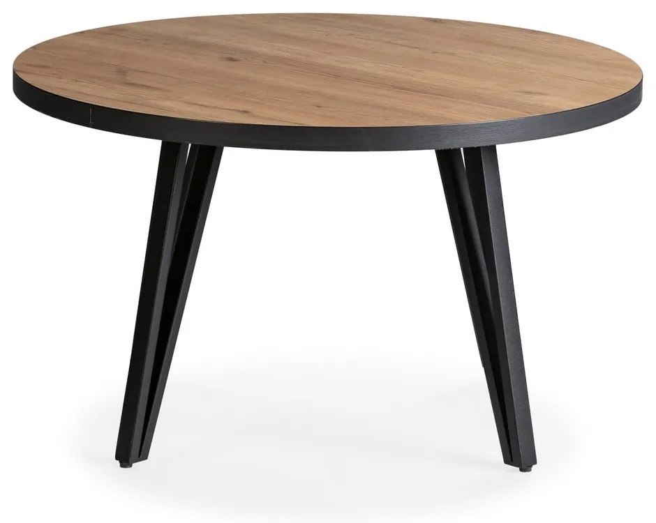 Măsuță de cafea neagră/în culoare naturală rotundă cu blat cu aspect de lemn de stejar ø 80 cm Sindi – Marckeric