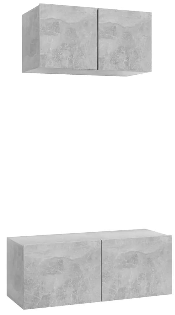 3079120 vidaXL Set de dulapuri TV, 2 piese, gri beton, lemn prelucrat
