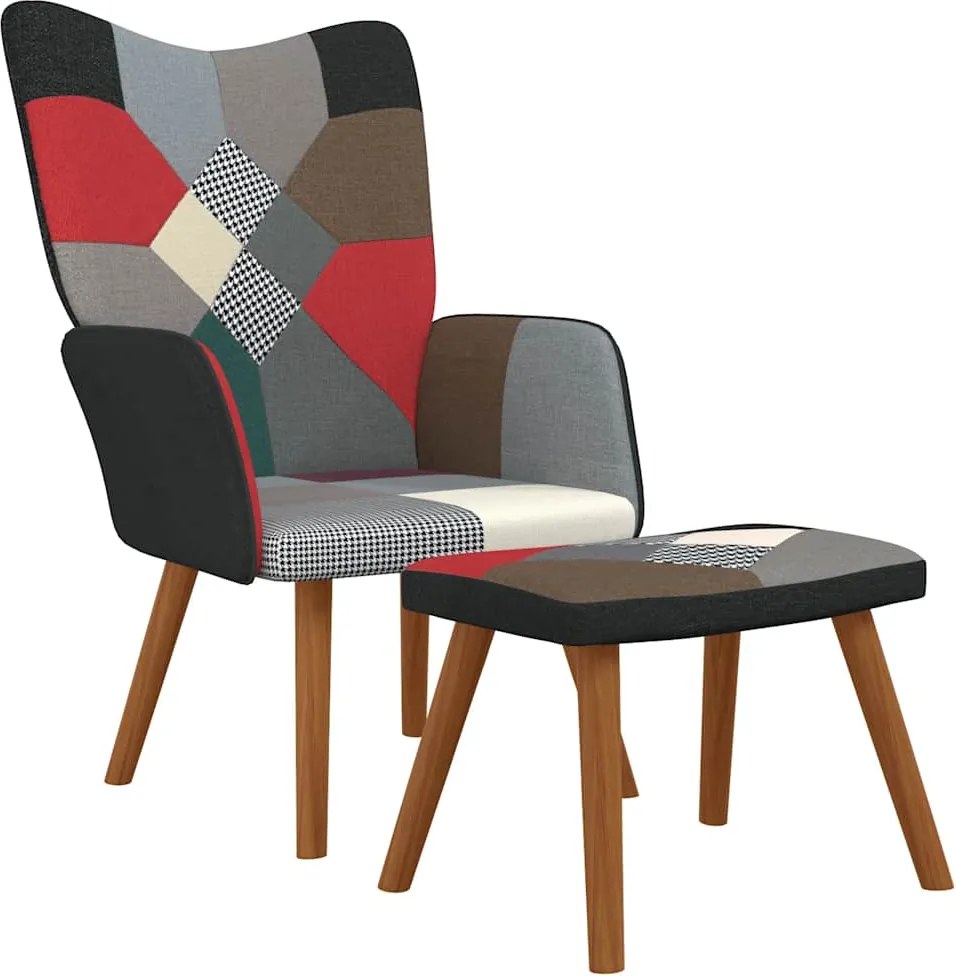 vidaXL Scaun de relaxare cu taburet, material textil, petice
