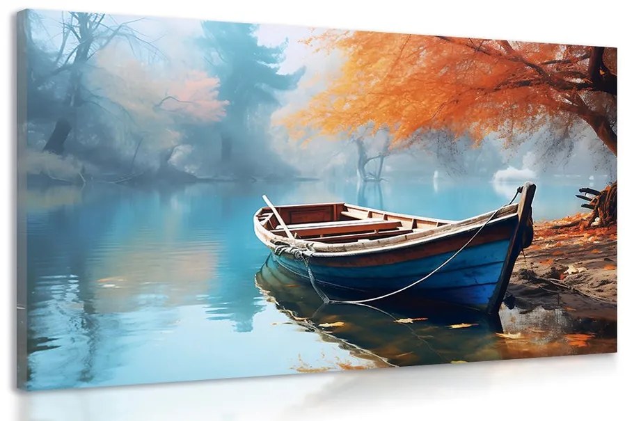 Tablou barcă pe un lac părăsit