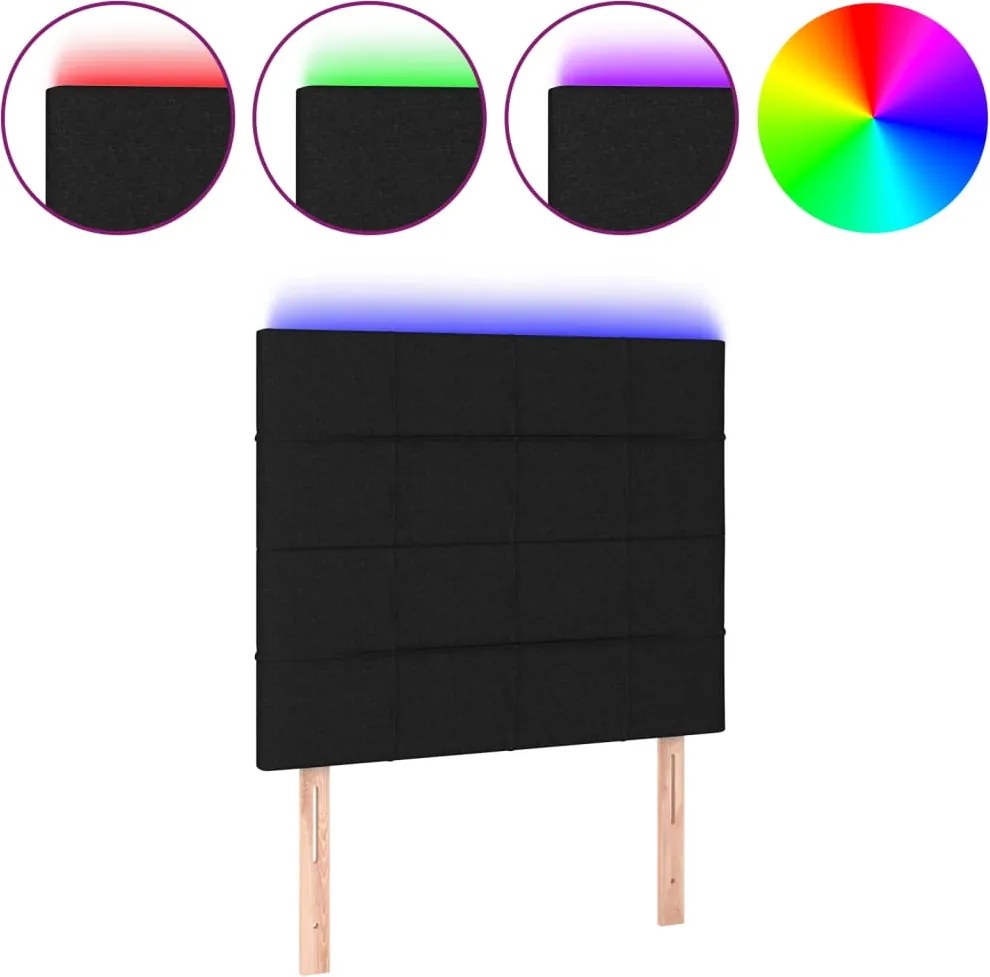 vidaXL Tăblie de pat cu LED, negru, 80x5x118/128 cm, textil