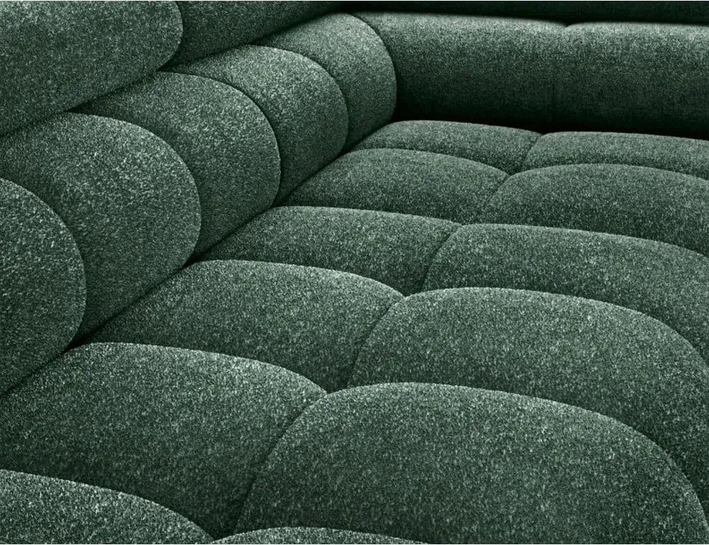 Colțar verde extensibil/cu spațiu de depozitare cu tapițerie din țesătură bouclé (cu colț pe partea dreaptă/în formă de ”L”) Ferucce – ELTAP