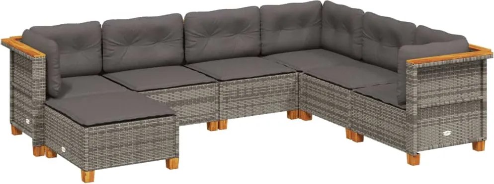 vidaXL Set canapele de grădină, 7 piese, cu perne, gri, poliratan