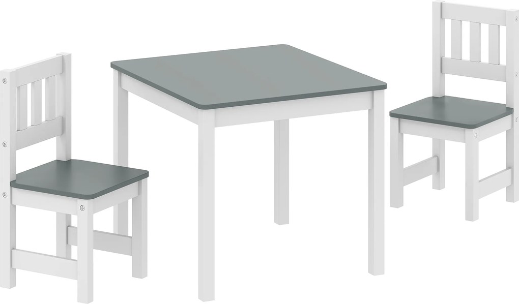 AIYAPLAY Set Măsuță și Scaune pentru Copii 3-8 Ani din Lemn Gri și Alb | Aosom Romania
